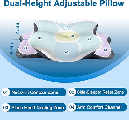 Sleep Apnea Pillow with Neck Pain & Snoring Relief -Orthopedic Cervical Pillow, Ergonomic Contour Memory Foam for Side, Back,Stomach Sleepers, Medium Firm (Light White, Queen Size 25" Lx15 Wx5.8 H)