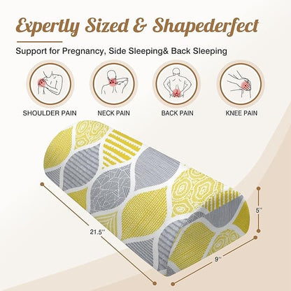Knee Pillow for Back Sleeping – Half Moon Bolster Pillow for Legs,Under Knee While Sleeping Support, Leg & Back Pain Relief (21.5x9x5 Inches),Machine Washable Cover