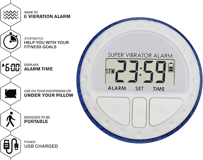 Coolfire Vibrating Alarm Clock - Silent Alarm Wristband Vibrating Alarm Watch. Silent Wrist Shock Alarm Clock. Vibration Alarm Bracelet Deep Sleeper & Vibrate Alarm (Black) (RED)