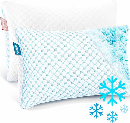 Nestl Cooling Pillow for Sleeping 2 Pack, Luxury Shredded Memory Foam Pillows Queen Size Set of 2, Adjustable Cold Gel Pillows for Hot Sleepers Supportive Cool Pillow for Side Back Stomach Sleepers
