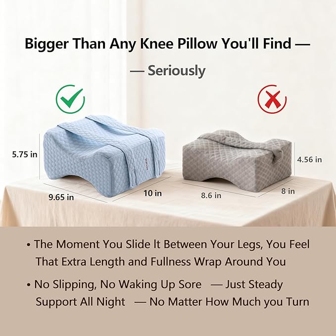 Knee Leg Pillow for Side Sleepers with Straps, Sciatica Sacroiliac Thigh Joints Hip-Back Pain Relief, Ergonomic Contour Encourages Natural Hip-to-Knee Alignment Pillow for Side Sleeping, Sky Blue