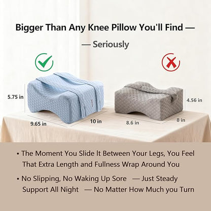 Knee Leg Pillow for Side Sleepers with Straps, Sciatica Sacroiliac Thigh Joints Hip-Back Pain Relief, Ergonomic Contour Encourages Natural Hip-to-Knee Alignment Pillow for Side Sleeping, Sky Blue