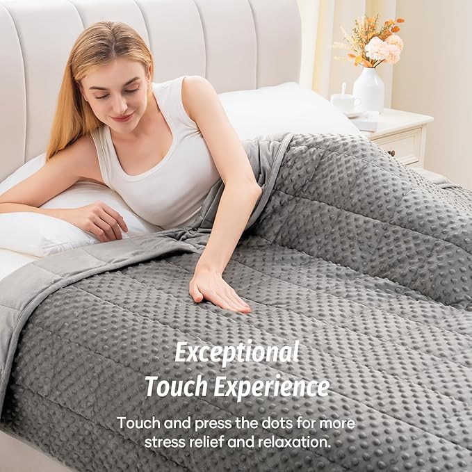 Wemore Minky Dot Weighted Blanket for Adults Twin Size 12 lbs, Soft Cozy Heavy Blanket, Breathable Blanket for All-Season with Glass Beads, Grey 60 x 80 inches