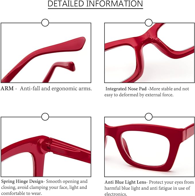 REAVEE Oprah Style Reading Glasses for Women, Blue Light Blocking Stylish Oversized Computer Readers Spring Hinge