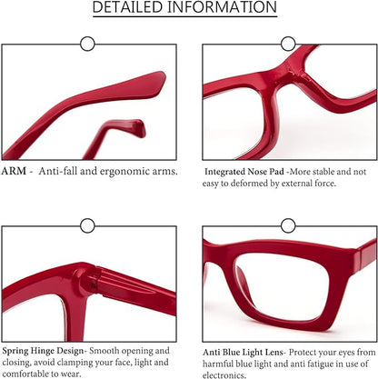 REAVEE Oprah Style Reading Glasses for Women, Blue Light Blocking Stylish Oversized Computer Readers Spring Hinge