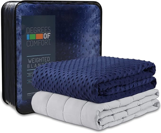 Degrees of Comfort Weighted Blanket 20 lbs Queen Size, Heavy Weighted Blankets for Adult, 1 x Cozy Heat Warm Minky Plush Washable Removable Cover Included, Micro Glass Beads Technology, 60x80 Navy