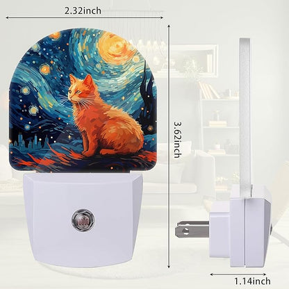 Starry Night Cat Night Light, Night Light Plug into Wall with Dusk to Dawn Sensor, LED Lamp Energy Saving Lights for Men Women Boys Girls,Lamp for Bedroom Bathroom Hallway