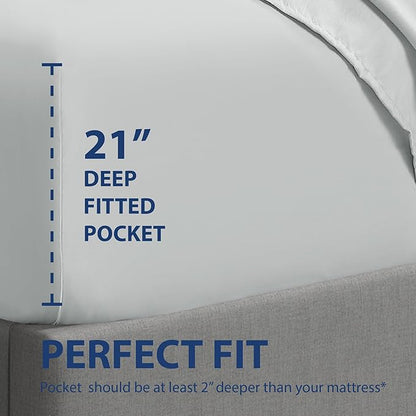Cathay Home California King Fitted Sheet - Double Brushed Ultra Soft - Wrinkle & Fade Resistant - 21" Extra Deep Pocket Fitted Sheet Only - Good Fit for 19"-23" Deep Mattress (Cal King, Light Gray)