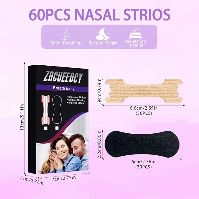 Nasal Strips for Snoring, 60 Count Extra Strength Nose Strips for Breathing, Anti Snoring Devices for Sports and Sleep, Help Stop Snoring, Relieve Nasal Congestion, Drug-Free,Deeper Sleep