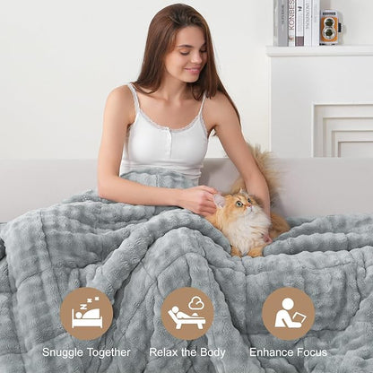Cottonblue Weighted Blanket 15lbs Bubble Fleece Plush Sherpa Heavy Weighted Blankets for Adults, Fits Twin/Full Size Bed, Cute Fuzzy Warm Heavy Blanket for Calm and Better Sleep, 48"x72", Grey