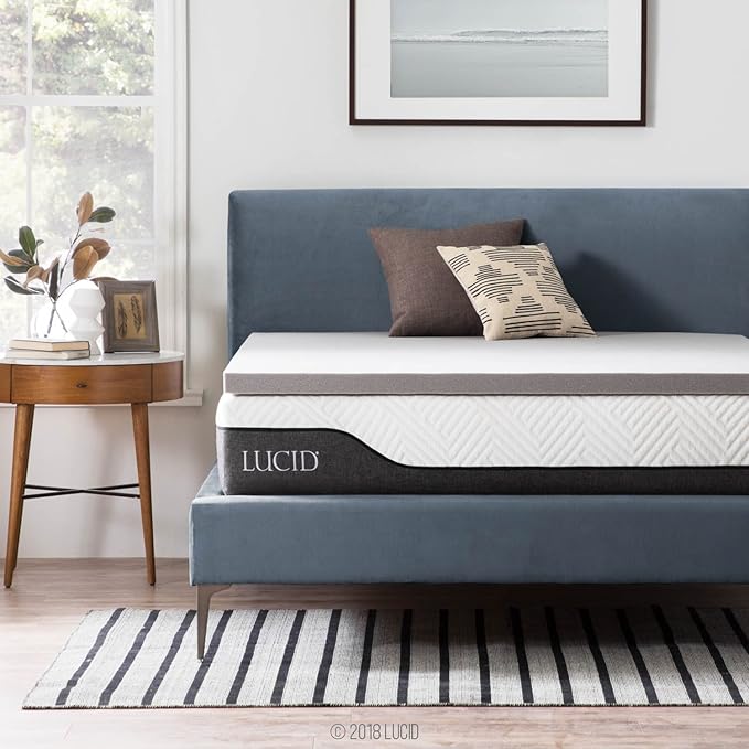 Lucid 2 Inch Ventilated Bamboo Charcoal Memory Foam Mattress Topper, CertiPUR-US Certified, Moisture and Odor Control-Full