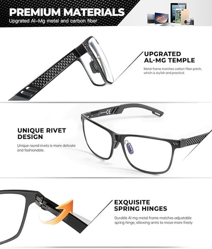 Blue Light Glasses Men Premium Mens Gaming Computer Glasses Clear Lens with Al-Mg Frame Anti Blue Ray Screen Blocker