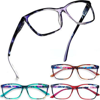 Henotin 4 Pack Ladies Reading Glasses Blue Light Blocking Spring Hinge Readers Anti Eyestrain Computer Eyeglasses (Multicolor-6, 1.25)