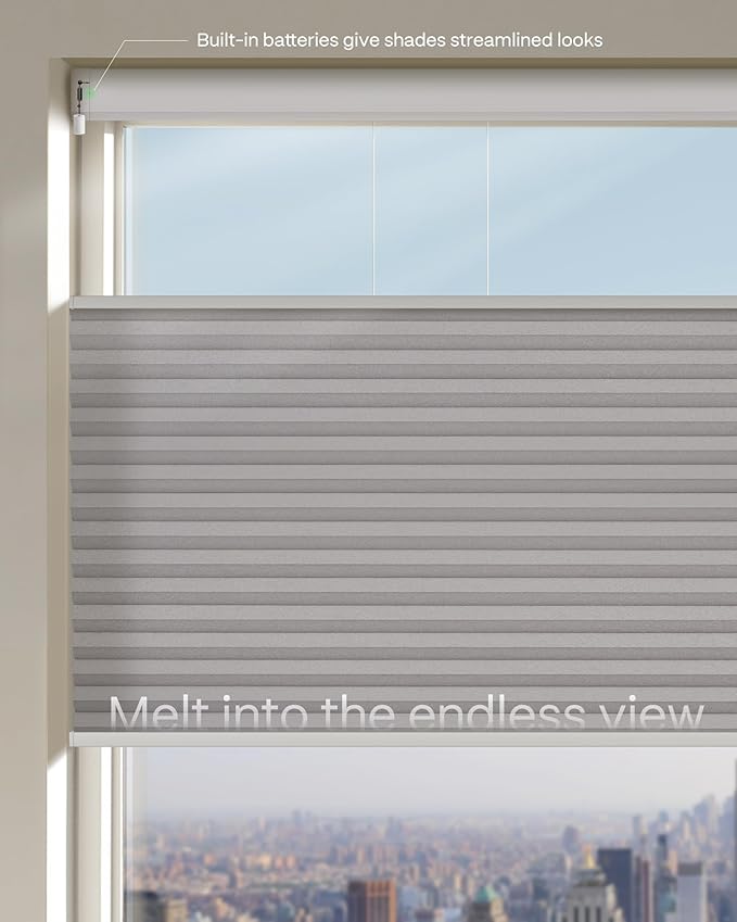 Graywind Motorized Matter Cellular Shades- 60% Blackout Top Down Bottom Up 1-3/4"Cell Honeycomb Blinds for Indoor Windows, Compatible with Alexa Google Siri, Custom Size,Pearl Grey
