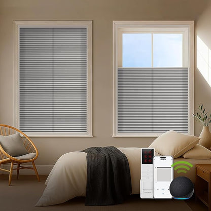 ZSTARR Motorized Skylight Shades Blackout Cellular Honeycomb Electric Blinds with Solar Panel Cordless Rechargeable with Remote for Roof and Slanted Windows Custom Size (Stone Grey)