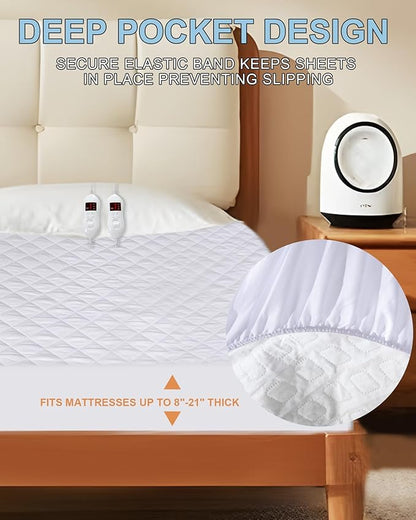 Heated Mattress Pad Queen Size - Electric Mattress Pad with Dual Control, Soft Blanket, Bed Warmer Heater Sheets, 8 Heating Settings,1/2/10 Hours Auto Shut Off, 60" x 80"(Argyle White, Queen)