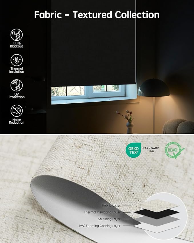 Yoolax Motorized Blinds with Remote, Blackout Smart Blinds for Windows Motorized Roller Shades, Automatic Window Shades Work with Alexa Custom Size (Blackout-Linen Beige)