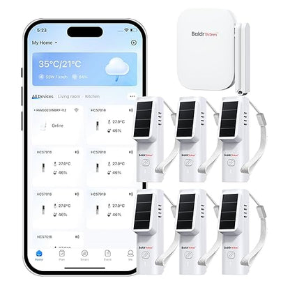 BaldrTherm WiFi Hygrometer Thermometer 6 Pack, Smart Temperature Humidity with App Notification Alert, Date Storage, Remote Monitor for Bedroom, Wine Cellar, Basements(Only Support 2.4G Wi-Fi)