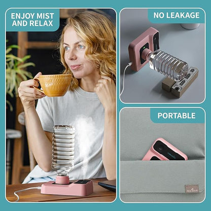 Portable Humidifiers for Travel, Small Mini Humidifier with Auto Shut-Off, Nightlight and Storage Bag for Hotel, Bedroom or Office, Plant Humidifier Indoor, Pink