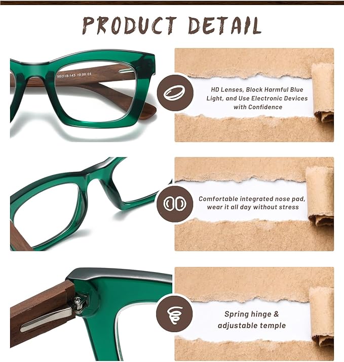 Hubeye Oprah Style Reading Glasses for Women Men Blue Light Blocking Computer Square Readers with Spring Hinge