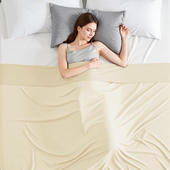 Degrees of Comfort Lightweight Breathable Cooling Blanket for Hot Sleepers- Double Side Summer Thin Cozy Blanket for Adults Kids, Oeko-TEX 100% Certified(Beige, 50"x70")
