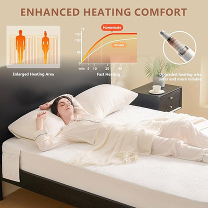 Homemate Heated Mattress Pad California King - 3D Knitted Jacquard Electric Mattress Pad Cal King Bed Warmer with Dual Controller, 10 Heated Setting - Auto Off 8 Hours, Fit Up to 30 Inch, 84"x72"