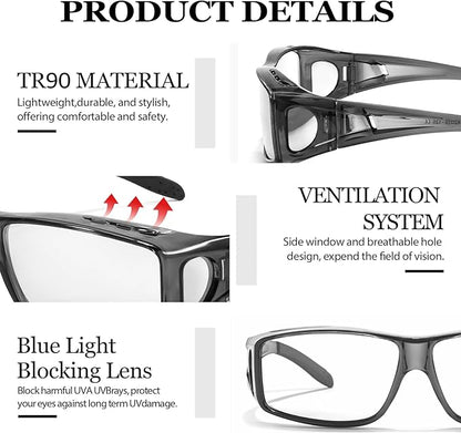 LVIOE Fit Over Blue Light Blocking Glasses and Computer Eyewear- Wear Over Prescription Glasses/Reading Glasses/RX Glasses