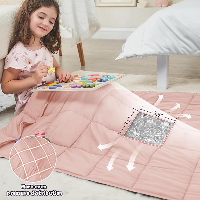 Pink Weighted Blanket Kids 10lbs, 40"x60", Twin Size Cooling Heavy Throw Blanket for 80-120lbs, Microfiber Soft Thick Big Blankets Weighted Comforter Breathable Gift for Sleeping