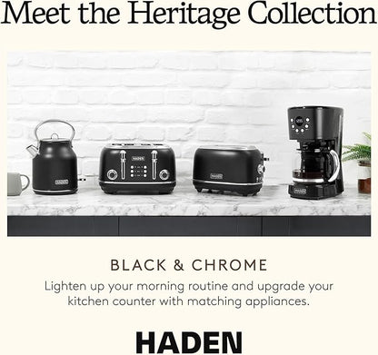 Haden Coffee Machine, 12 Cup Programmable Drip Coffee Maker with Auto Shut-Off Function and Reusable Washable Water Filter, Black & Chrome