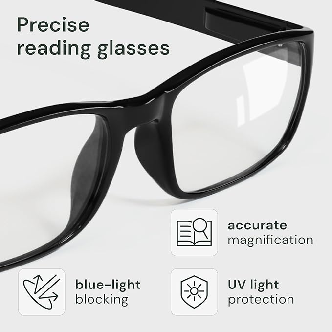 Gaoye Reading Glasses - Blue-Light Filter, UV Protection - Readers with Rectangle Frames
