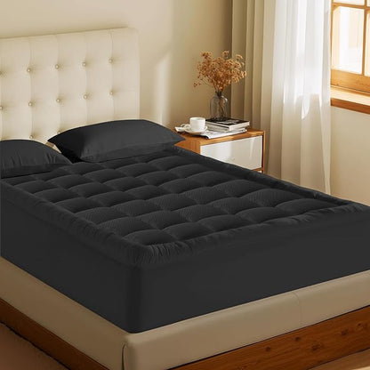 MATBEBY Twin XL Mattress Pad - Cooling Breathable Mattress Topper, Quilted Fitted Mattress Protector, Pillow Top Mattress Cover with 8-21" Deep Pocket, Soft, Machine Washable, Black, Twin Extra Long