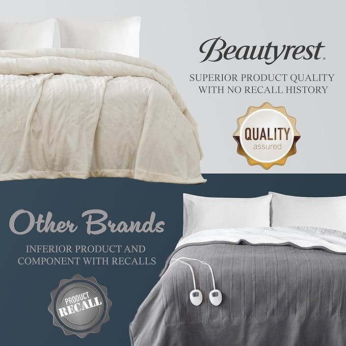 Beautyrest Heated Electric Blanket for Cold Weather, Fast Heating Heated Blanket, Auto Shut Off, Virtually Zero EMF, Multi Heat Setting, UL Certified, Ivory Full (84 inx80 in)