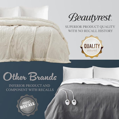 Beautyrest Heated Electric Blanket for Cold Weather, Fast Heating Heated Blanket, Auto Shut Off, Virtually Zero EMF, Multi Heat Setting, UL Certified, Ivory King (90 inx100 in)