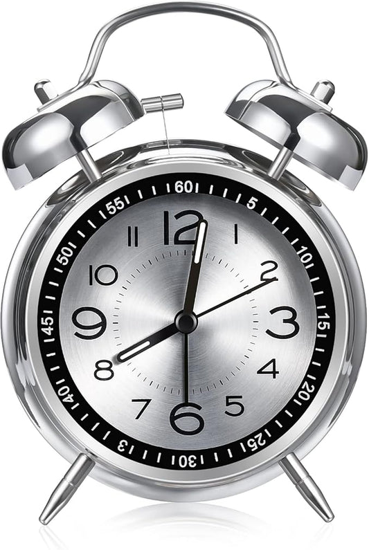 Cadmos Loud Alarm Clock for Heavy Sleepers Adults,Retro 4 Inch Silent Non-Ticking Quartz with Backlight,Twin Bell Analog Kids Alarm Clocks for Bedrooms Bedside (Grey)