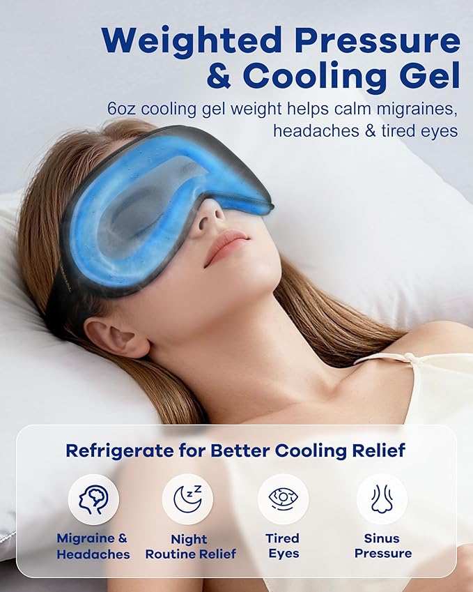3D Weighted Cooling Gel Eye Mask – 6oz Weighted Eye Mask for Sleeping, 100% Blackout Gentle Pressure Sleep Mask, Ice Cold Gel, Eye Care, Migraine & Headache, Anxiety Relief Items for Women Men