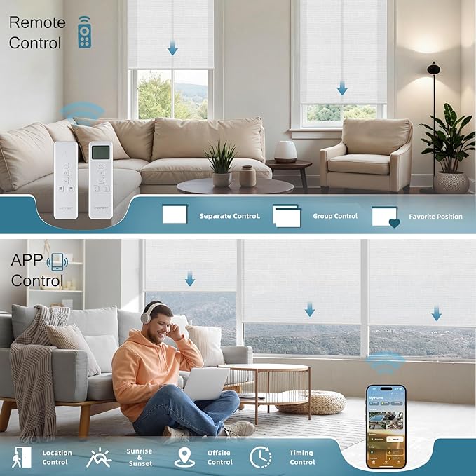 Motorized Roller Shades Light Filtering Roller Shades,70% Blackout Smart Shades Compatible with Alexa,Google Home,Remote Control Electric Blinds,Custom Size,Texture Ivory