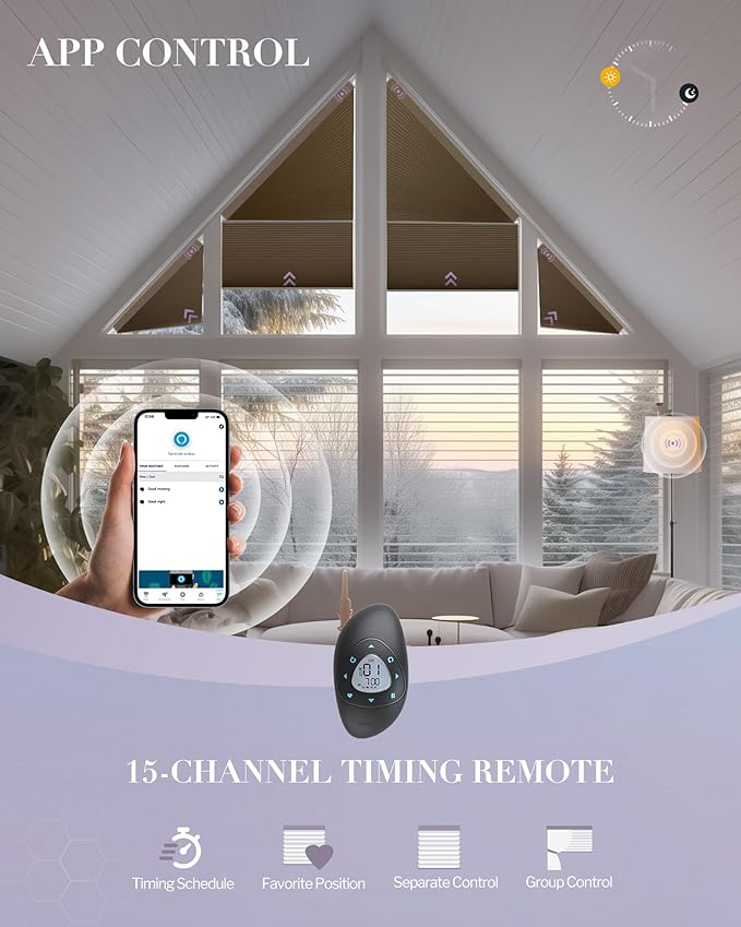 Graywind Smart Angled Blinds Compatible with Alexa Google Motorized Right Trapezoid Shades Solar Powered Customized for Odd-Shaped Window (Blackout Burlywood)
