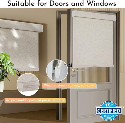 Persilux Blackout Roller Shades for Window Blinds,Cordless,Linen Fabric,Thermal Insulated Fabric UV Protection Shades for Home,Office,Bedroom,Door,Blackout-Cream,35.5" W X 72" H