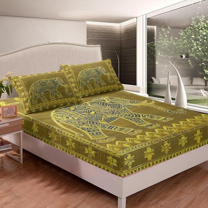 Manfei Indian Pattern Kids Sheet Twin Size,Native American Indian Style Bedding Set,Boys Girls Room Decor,Exotic Elephant Bohemia Golden Trippy Boho Bed Sheet Set 3pcs(Fitted + Flat + 1 Pillowcase)