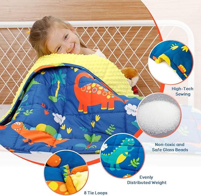 Uttermara Weighted Blanket 7 lbs, Ultra Cozy Minky Fleece and Cotton Sided with Cartoon Patterns, Reversible Heavy Blanket Great for Calming and Sleeping, 36x48 inches, Blue Dinosaur Park