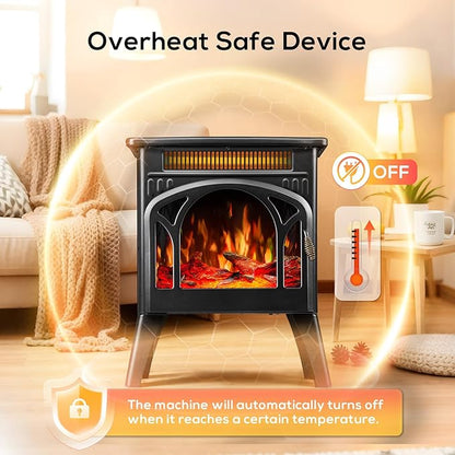 ZAFRO 21" Electric Fireplace Stove with Remote Control, Indoor Electric Fireplace Heater with Realistic Flame Effects, Space Heater with Timer & Overheat Protection for Bedroom, Living Room(Black)