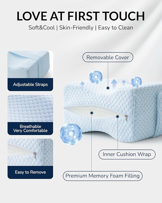 Extra Large Knee Pillow for Side Sleeper - Slow-Recovery Memory Foam Knee Pillow for Hip Pain, Sciatica Relief, & Injury Recovery – Perfect for Tall Individuals and Side Sleepers