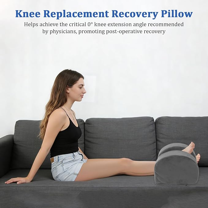 Knee Recovery Pillow for Post-Surgery with Memory Foam, Orthopedic Leg Positioning Pillow, Knees Support & Elevation Pillows, Ideal for Knee Replacement Recovery, Injury and Rest (Gray)
