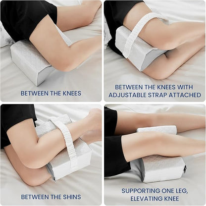 Knee Pillow for Side Sleepers,Knee Pillow,Leg Pillow for Side Sleeping,Hip Pain and Smooth Spine Alignment Pillows,Memory Foam Ergonomic and with Cover and Removable Straps,White/Gray