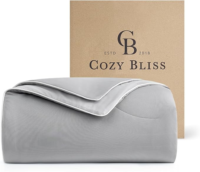 Cozy Bliss Deluxe Dual-Sided Cooling Comforter Cali King Size, Ultra-Soft Lightweight Breathable Silky Cooling Blankets with Q-Max>0.45 for Bedroom, Hot Sleepers & Night Sweats, Cool Grey, 106"x96"