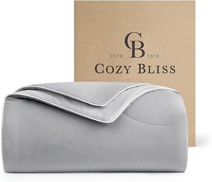 Cozy Bliss Deluxe Dual-Sided Cooling Comforter Cali King Size, Ultra-Soft Lightweight Breathable Silky Cooling Blankets with Q-Max>0.45 for Bedroom, Hot Sleepers & Night Sweats, Cool Grey, 106"x96"