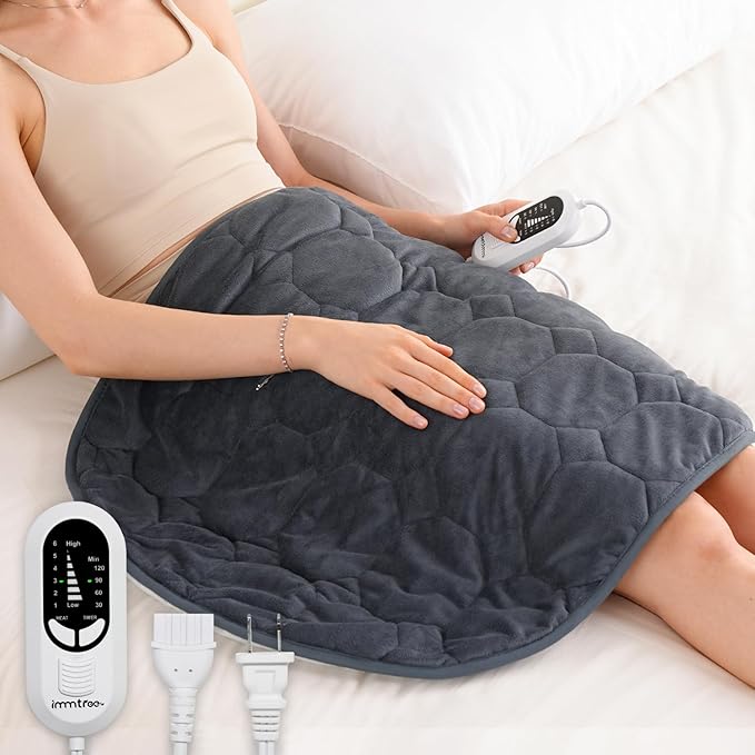 immtree Weighted Heating Pad for Period Cramps, 29" x 24" Extra Large Electric Heated Pads 5 lbs, Back Shoulder Knee Abdomen Pain Relief, Soft Warm Heavy Lap Blanket, Dark Grey