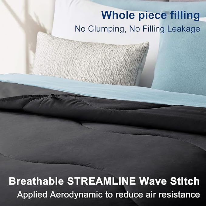 Lightweight Comforter Cooling Black, All Season Duvet Insert Breathable King Size Summer Bedding, Soft Microfiber Cool Down Alternative Quilt with Corner Tabs, 102x90 inch