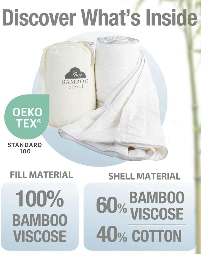 Cooling Comforter, Fill 100% Viscose from Bamboo, Cover 60% Viscose from Bamboo 40% Cotton, Lightweight Duvet Insert, Breathable Summer Quilt, 111x94 inches, King Size