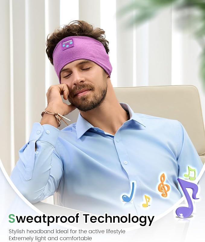 Sleep Headphones Headband, Bluetooth 5.4 Sleep Headband Headphones for Side Sleepers with Ultra-Thin HD Stereo Speakers, Fast-Charging Battery, Wireless Earphones Sport Headband for Men Women
